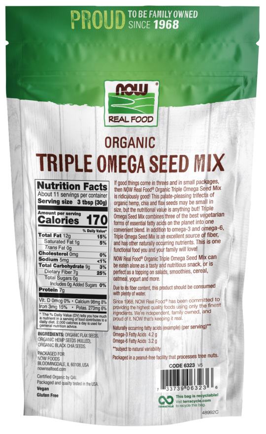 Organic Triple Omega Seed Mix, Hemp Chia & Flax Blend - 12 oz