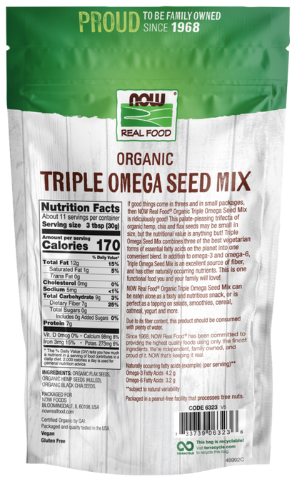 Organic Triple Omega Seed Mix, Hemp Chia & Flax Blend - 12 oz