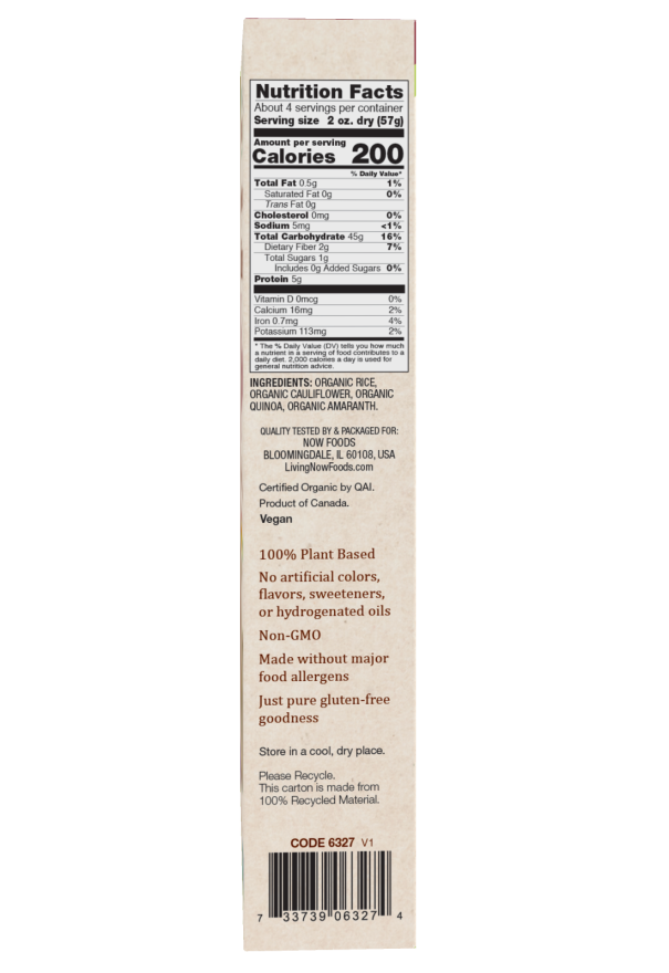 Living Now Organic Multigrain and Cauliflower Rotini gluten-free pasta