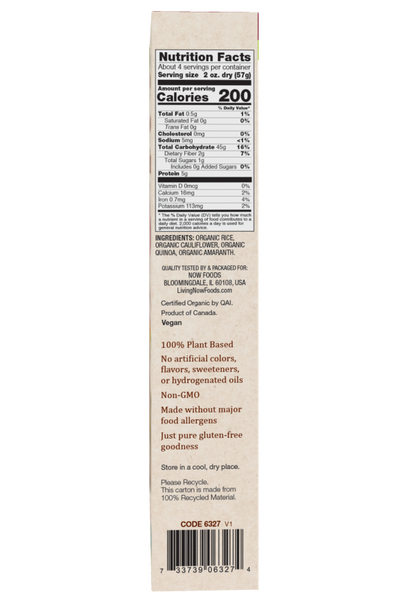 Living Now Organic Multigrain and Cauliflower Rotini gluten-free pasta