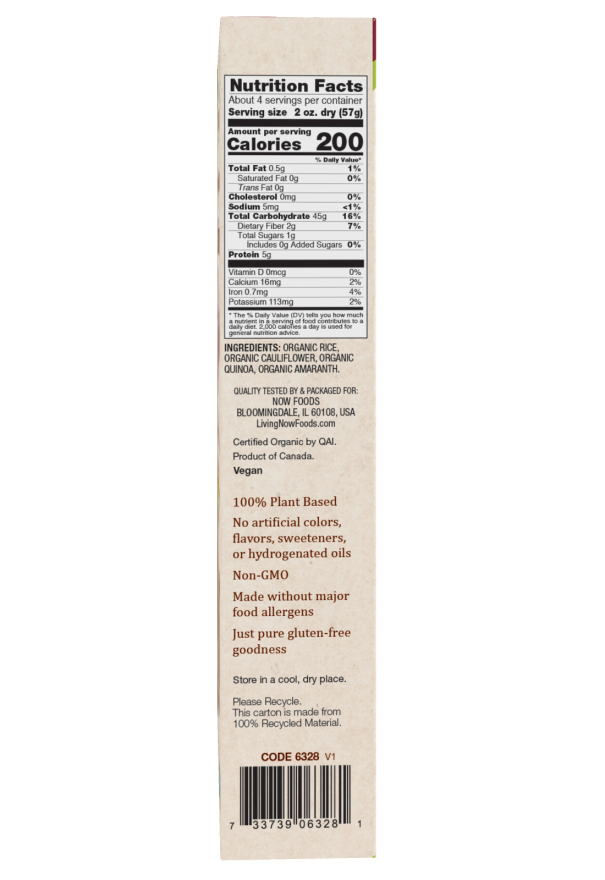 Gluten-free cauliflower elbows pasta by Living Now in 8 oz package