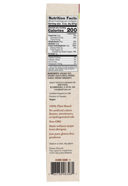 Gluten-free cauliflower elbows pasta by Living Now in 8 oz package