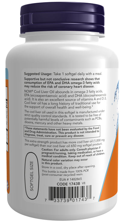 NOW Foods Cod Liver Oil softgels with vitamins A and D-3