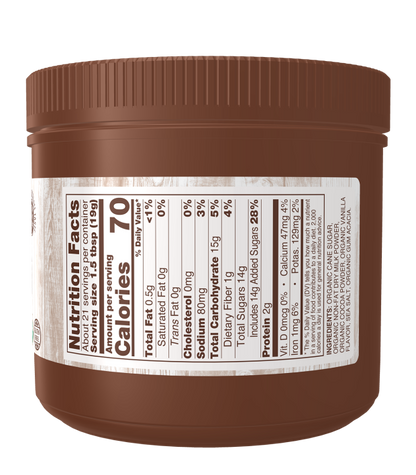 Organic hot cocoa by NOW Real Food in resealable brown container