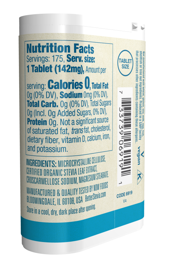 NOW BetterStevia zero-calorie sweetener tablets, gluten free and non-GMO verified