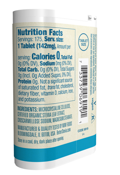NOW BetterStevia zero-calorie sweetener tablets, gluten free and non-GMO verified