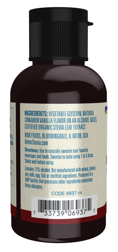 NOW BetterStevia Cinnamon Vanilla Liquid Stevia Sweetener, Zero-Calorie, 2 fl oz