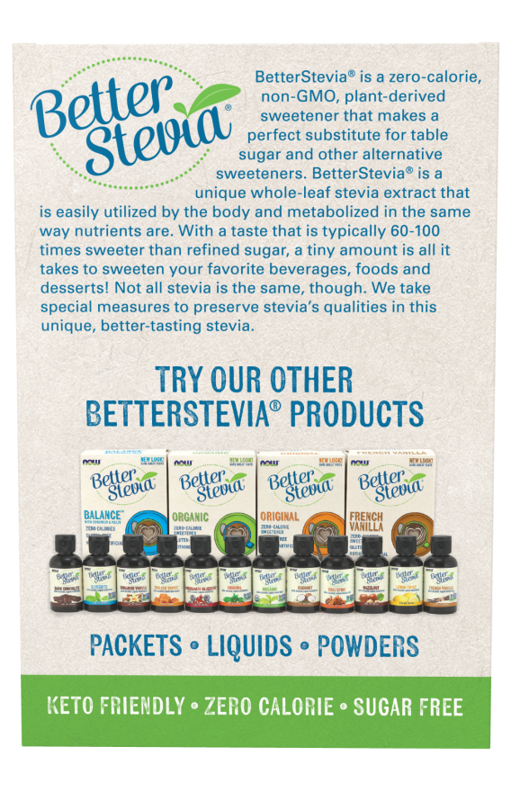 NOW BetterStevia Organic zero-calorie sweetener, gluten free and keto friendly