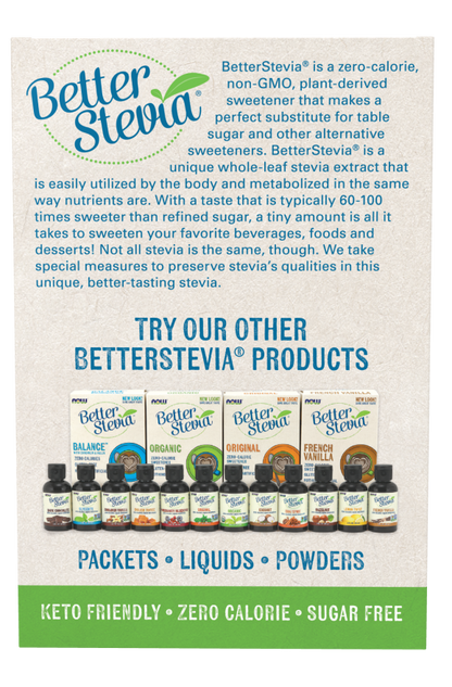 NOW BetterStevia Organic zero-calorie sweetener, gluten free and keto friendly
