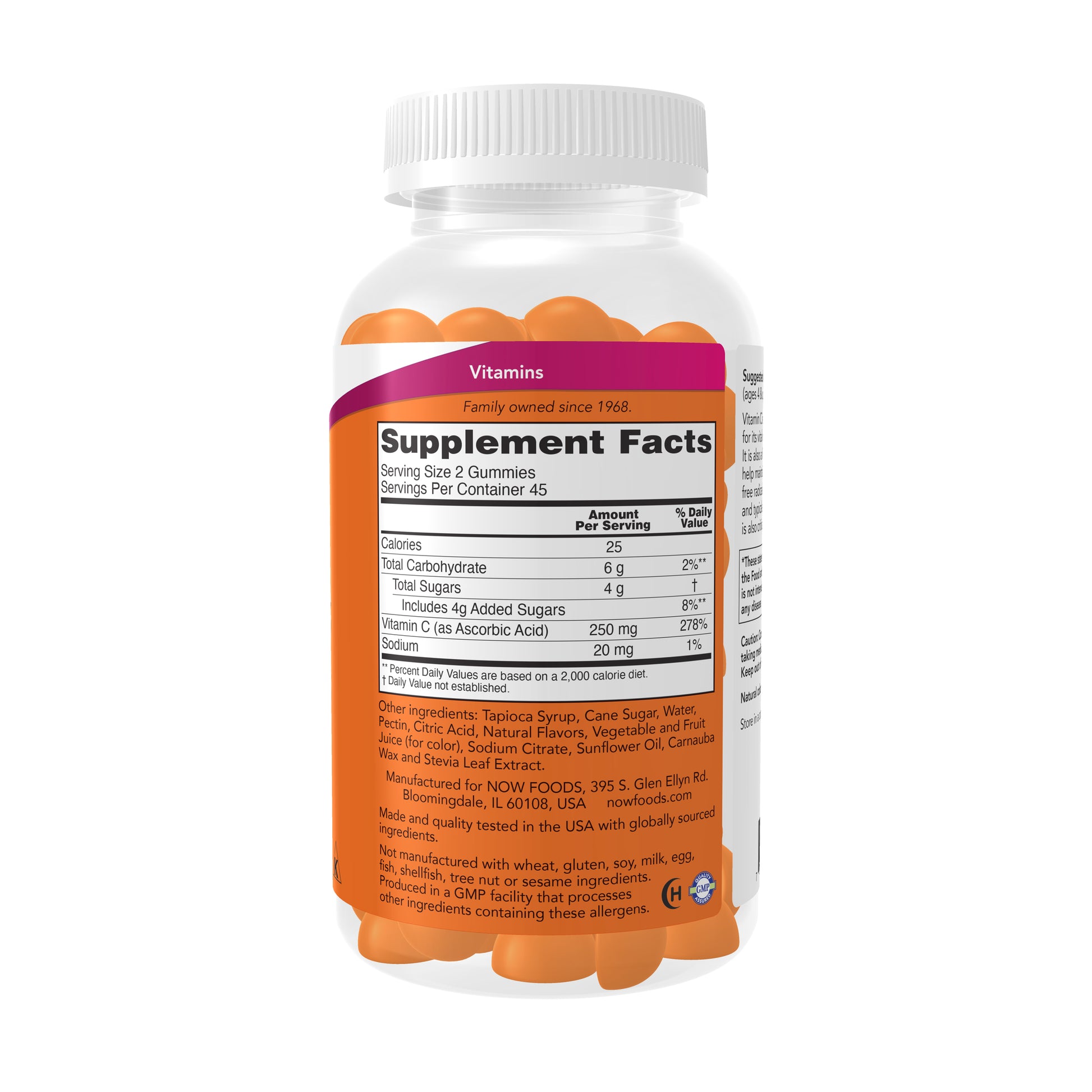 NOW Vitamin C Gummies bottle with 90 vegetarian vegan gummies