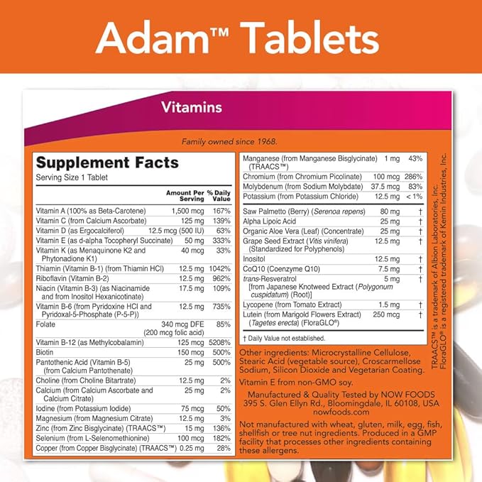 NOW ADAM Tablets Superior Men’s Multi 120 Tablets