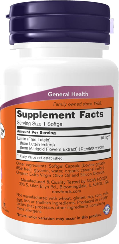 NOW Foods Lutein 10 mg – Free Lutein from Lutein Esters Eye Health Softgels, 120 Count