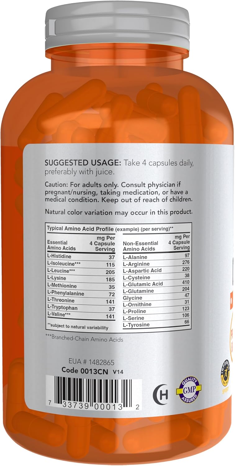 NOW Amino Complete dietary supplement in orange capsule bottle