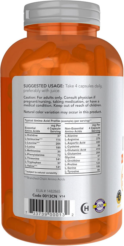 NOW Amino Complete dietary supplement in orange capsule bottle