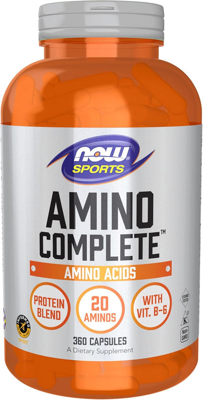 NOW Sports Amino Complete capsules featuring 20 amino acids and vitamin B6