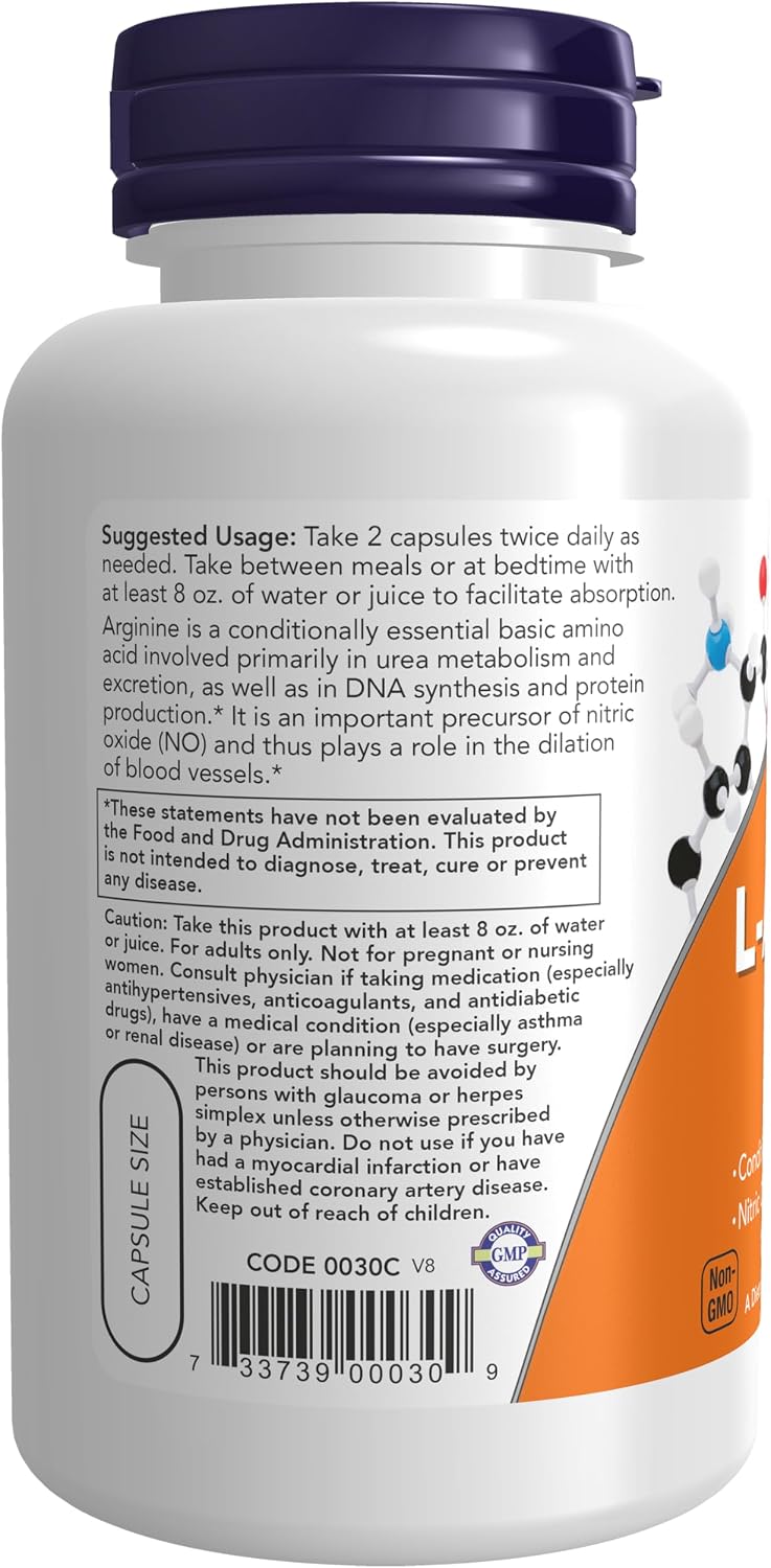 NOW L-Arginine 500 mg | 100 Veg Capsules