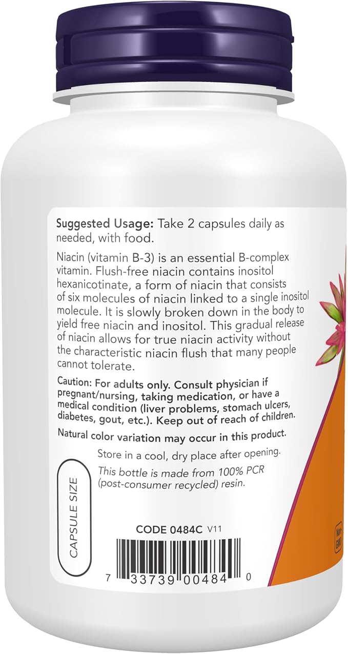 NOW Foods Flush-Free Niacin 250 mg – 180 Veg Capsules