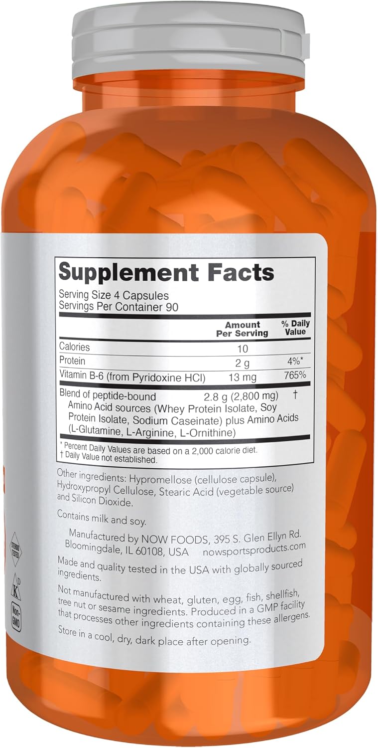NOW Sports Amino Complete amino acid supplement bottle with 360 capsules