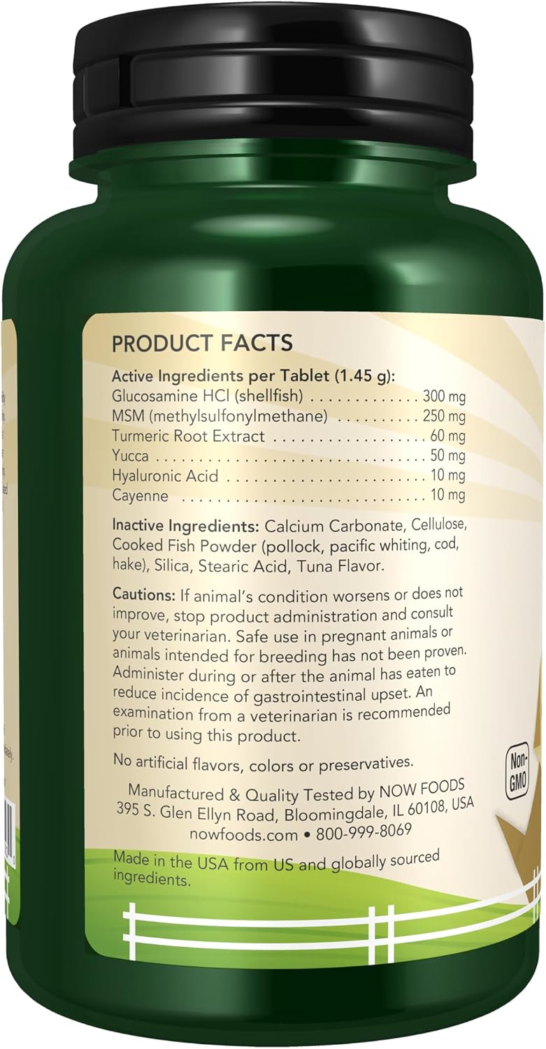 NOW Pets Joint Support for Dogs & Cats with Glucosamine & MSM – 90 Chewable Tablets