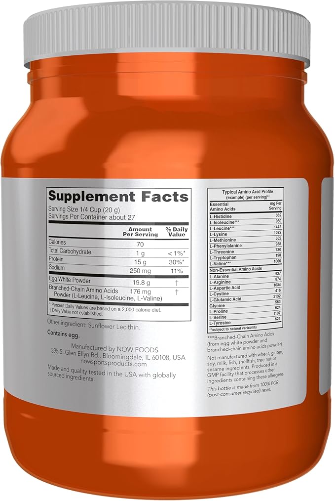 NOW Sports Egg White Protein with BCAAs unflavored protein powder