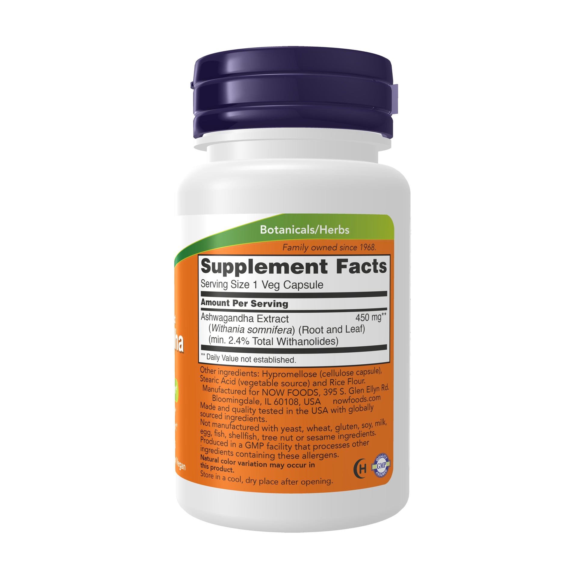 NOW Standardized Extract Ashwagandha 450 mg vegetarian vegan capsules