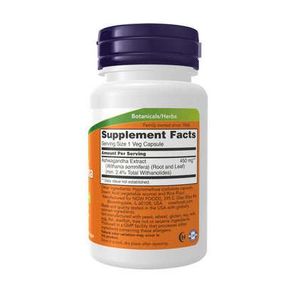 NOW Standardized Extract Ashwagandha 450 mg vegetarian vegan capsules