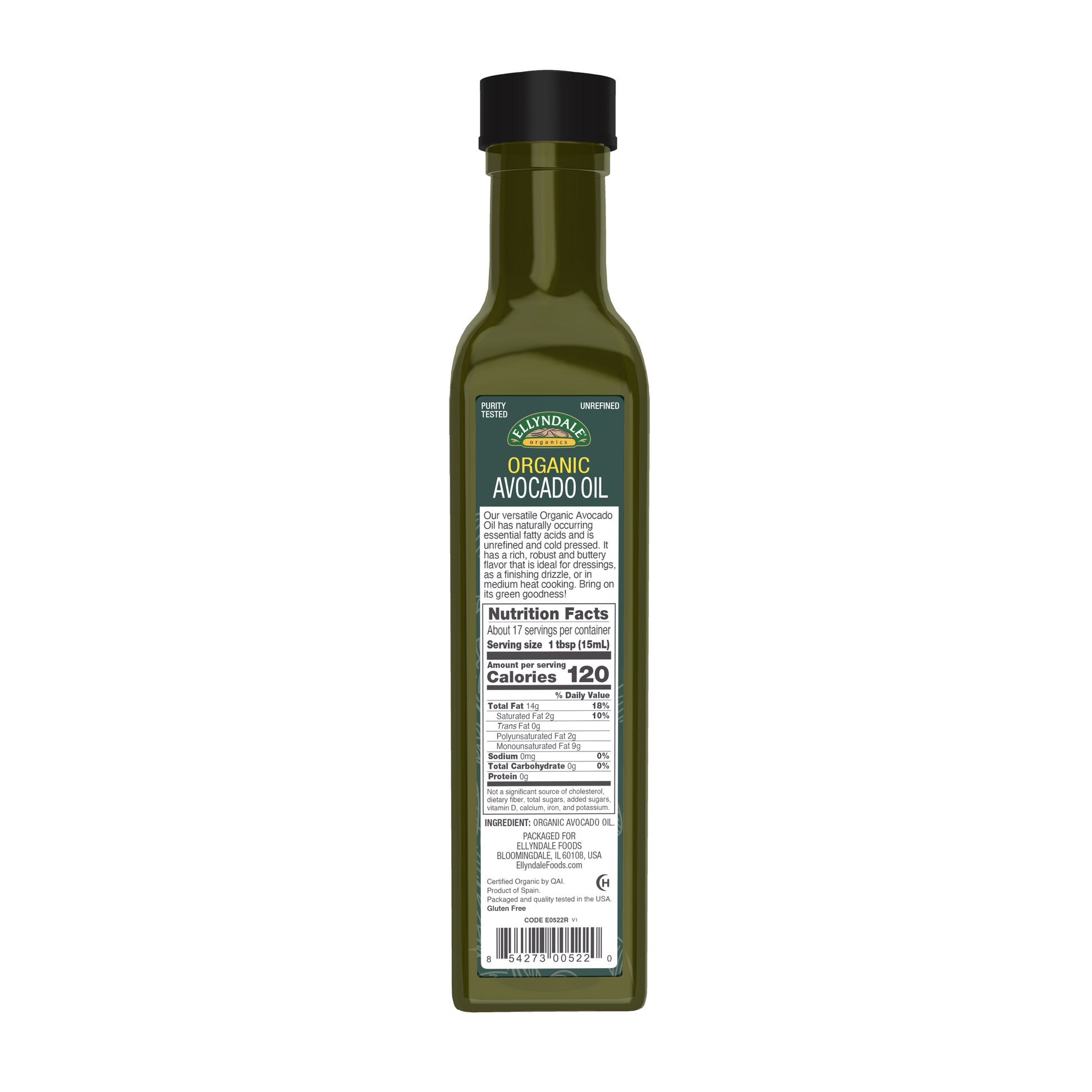 EllynDale, Avocado Cooking Oil, Organic in Glass Bottle 