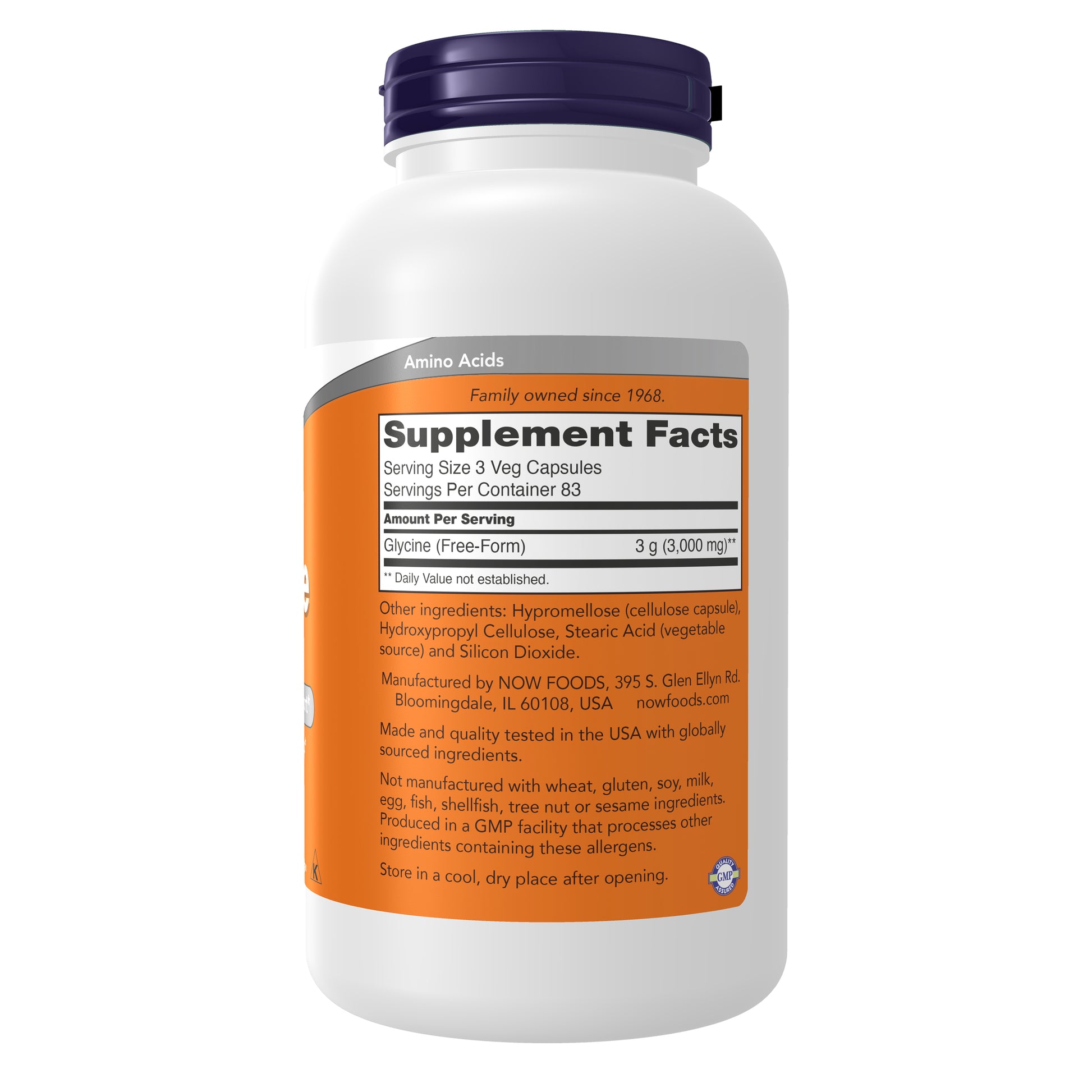 NOW Glycine 1000 mg vegetarian vegan capsules for nervous system support