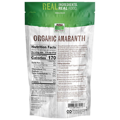 NOW Real Food Organic Amaranth Whole Grain – Gluten-Free, 16 oz