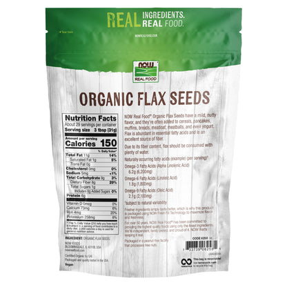 NOW Real Food Organic Flax Seeds 32 oz whole flaxseed bag