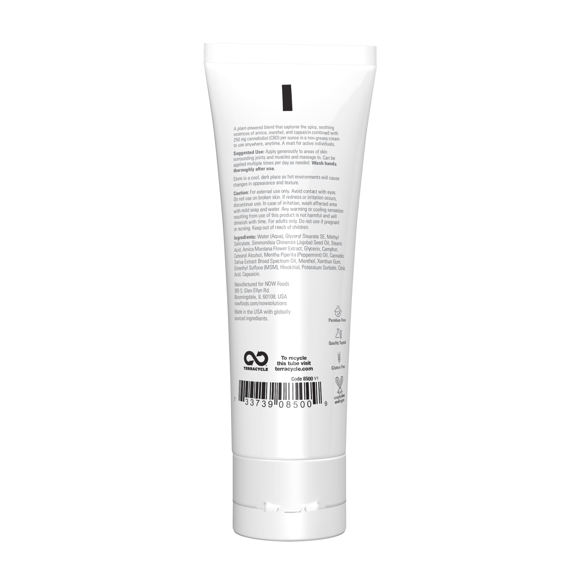 NOW Solutions CBD Joint & Muscle Cream tube with 1,000 mg broad spectrum CBD