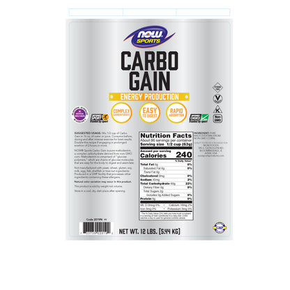 NOW Sports Carbo Gain complex carbohydrate powder, 12 lb bag