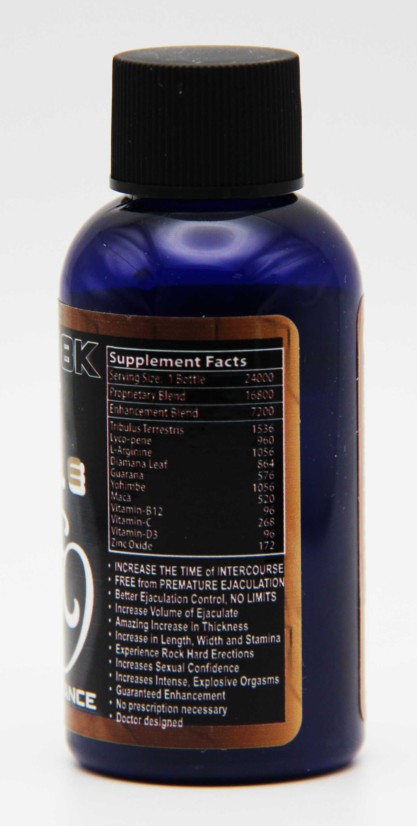 Supplement facts label for MiracleX Platinum 288K featuring L-Arginine, Yohimbe, and Maca Root