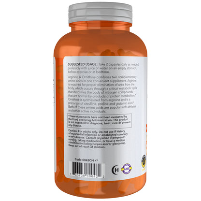 NOW Sports Arginine & Ornithine 500 mg/250 mg dietary supplement