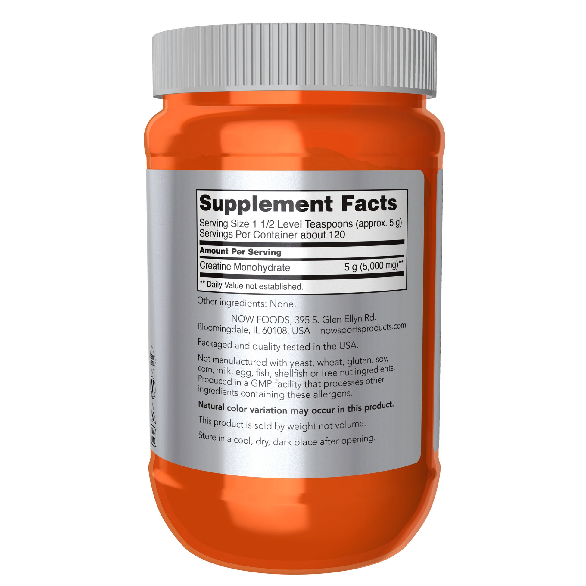 NOW Sports Creatine Monohydrate pure powder supplement, 600 g container