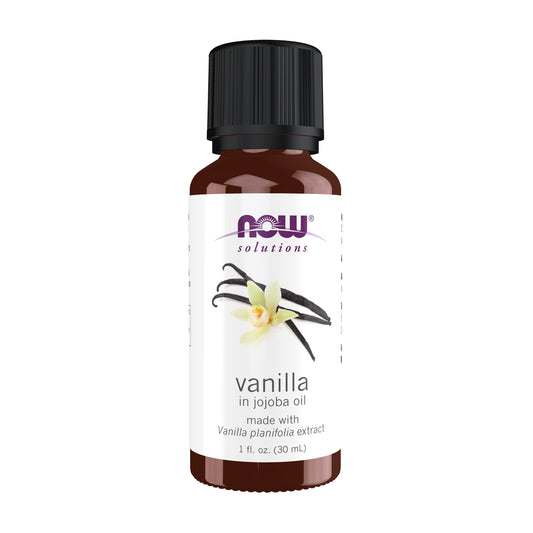 NOW Solutions Vanilla in Jojoba Oil Blend bottle, 1 fl oz