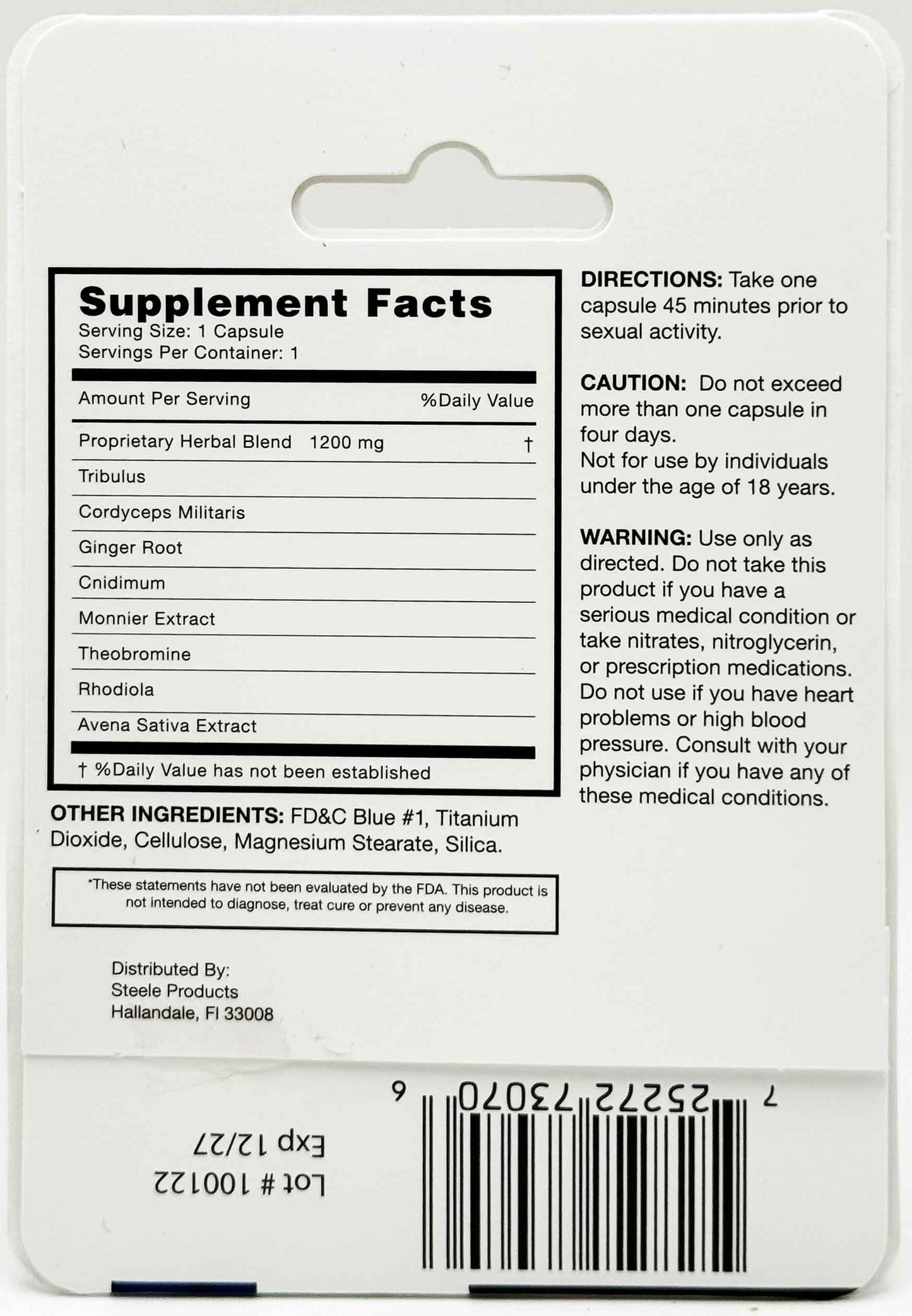Botanical ingredient breakdown featuring Tribulus, Cordyceps, Ginger Root, and Rhodiola