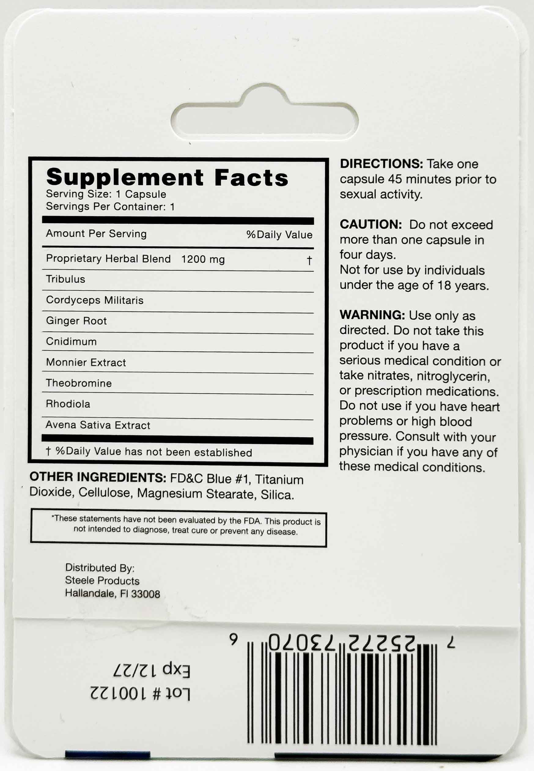 Botanical ingredient breakdown featuring Tribulus, Cordyceps, Ginger Root, and Rhodiola