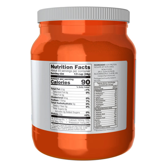 NOW Sports Soy Protein Isolate pure unflavored protein powder, 1.2 lb container