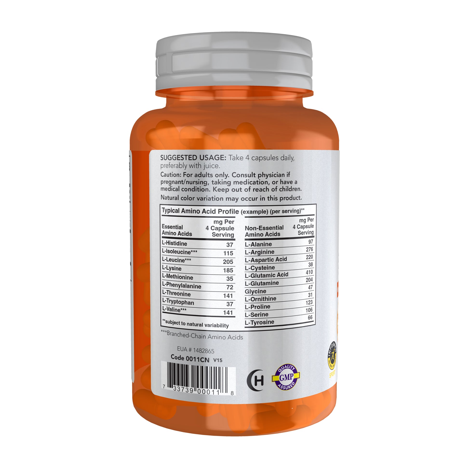 NOW Amino Complete dietary supplement in orange bottle with gray cap