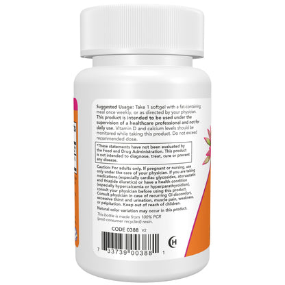 NOW Vitamin D3 50,000 IU softgels for bone and immune health support