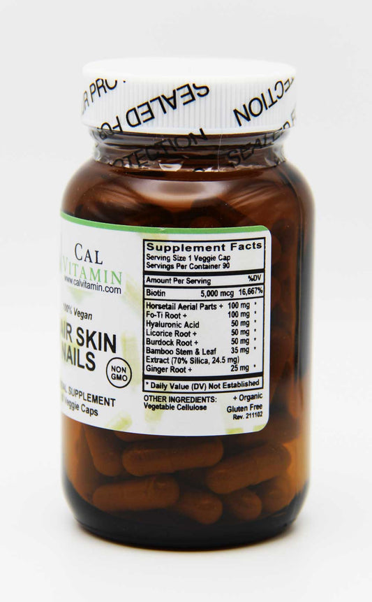 CalVitamin Hair Skin & Nails 5,000 mcg Biotin & Botanical Blend 90 Veggie Caps