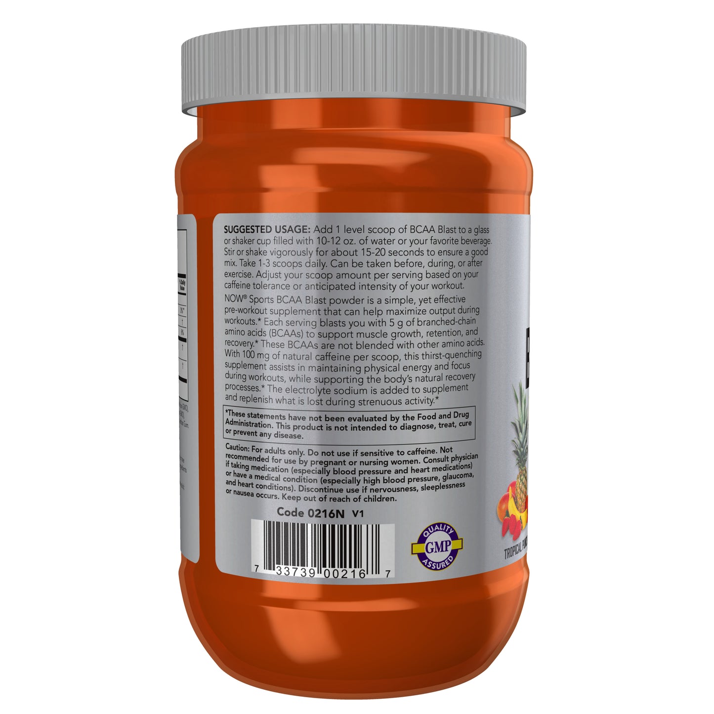 NOW BCAA Blast 600 g dietary supplement with tropical punch flavor