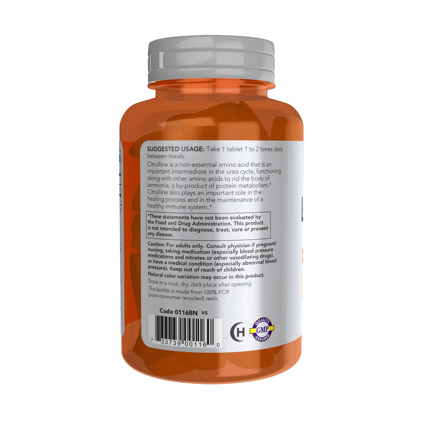 NOW Sports L-Citrulline 120 tablets in orange supplement bottle
