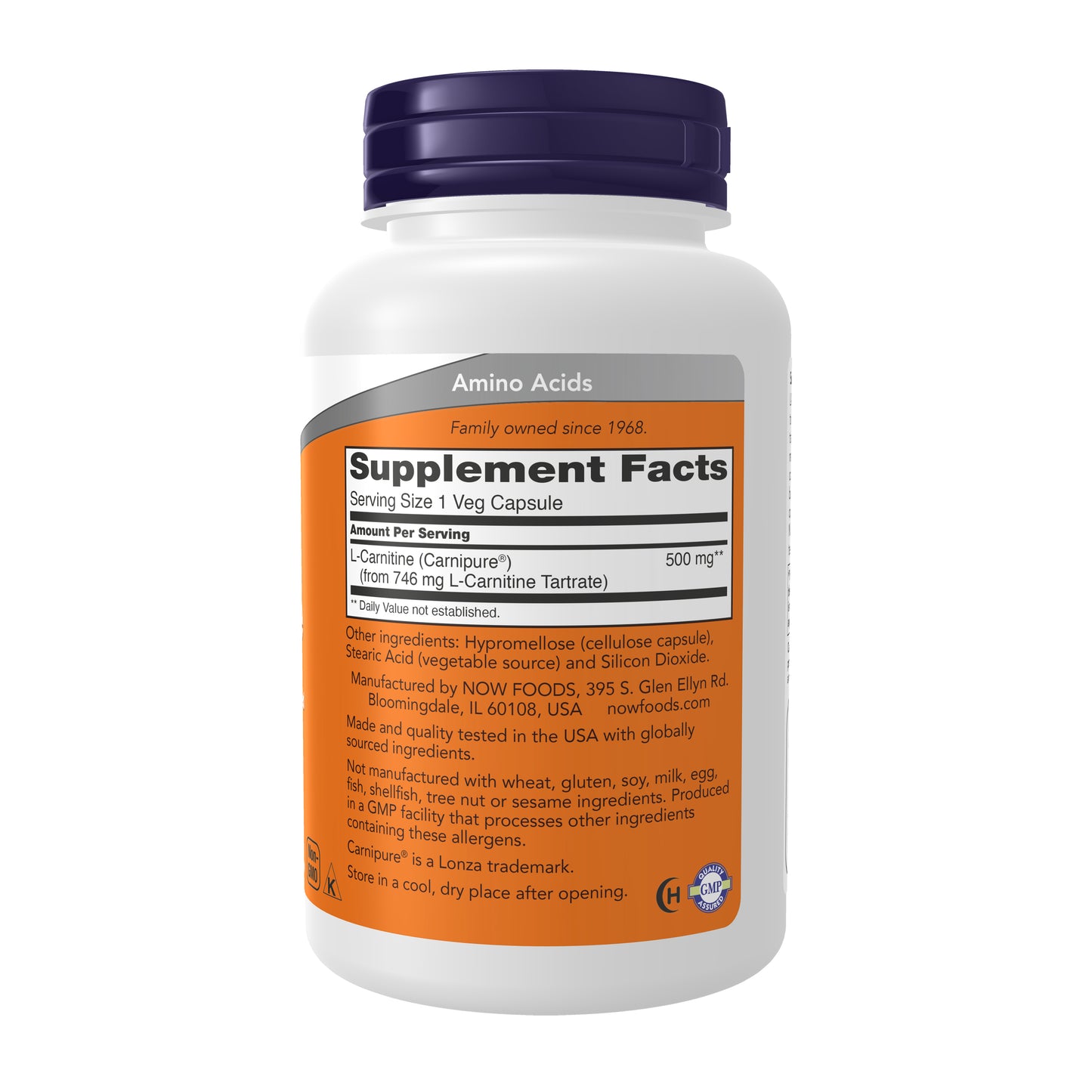 NOW L-Carnitine 500 mg vegetarian vegan dietary supplement