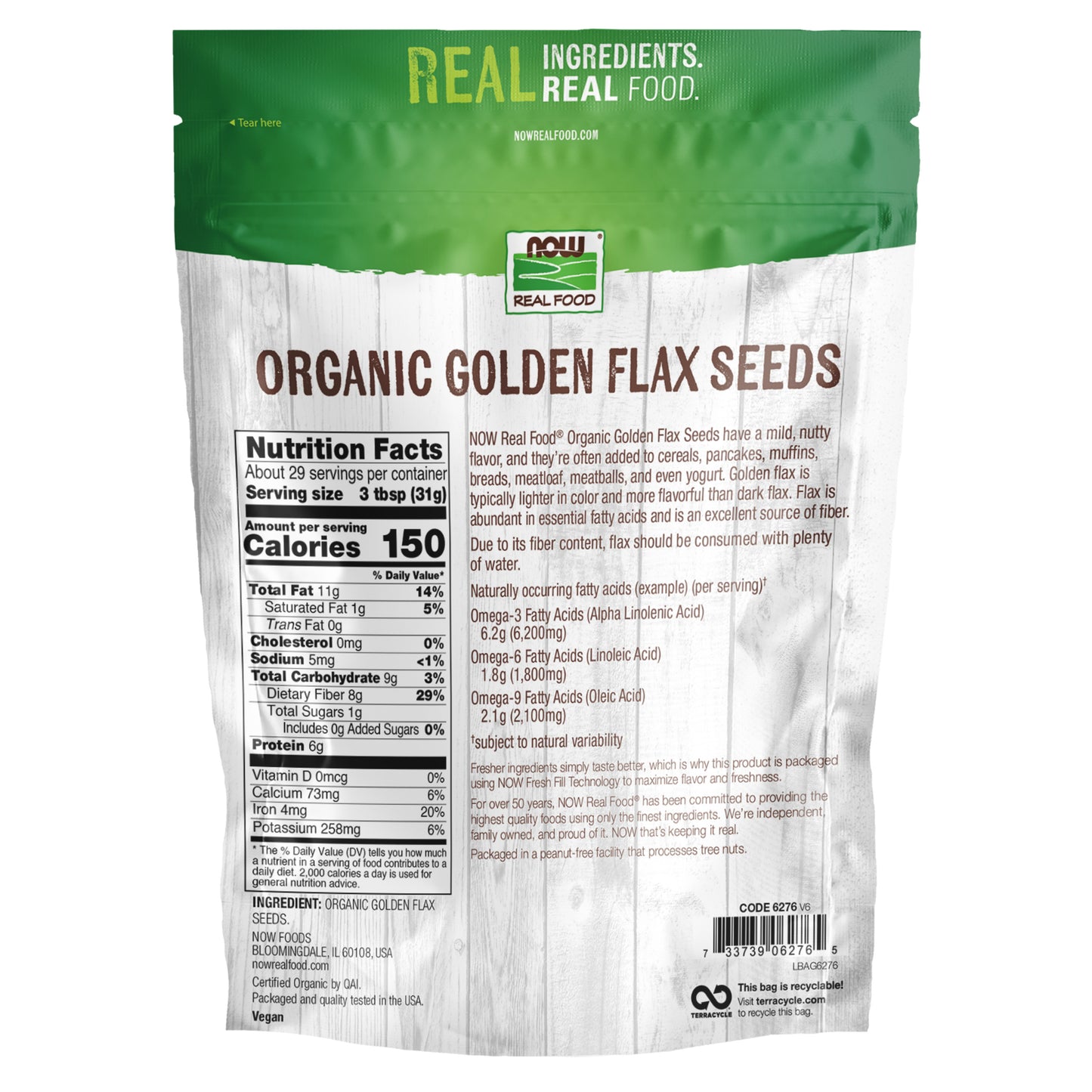 NOW Real Food Organic Golden Flax Seed Meal, 22 oz – Cold Processed Fiber & Omega-3