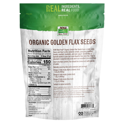 NOW Real Food Organic Golden Flax Seed Meal, 22 oz – Cold Processed Fiber & Omega-3