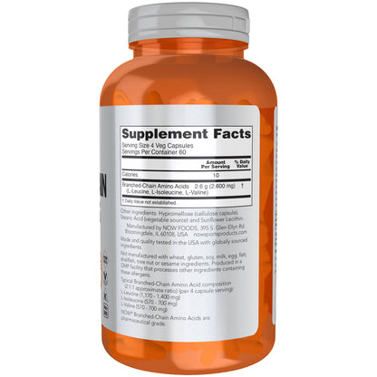 NOW Branched-Chain Amino Acids dietary supplement in orange bottle