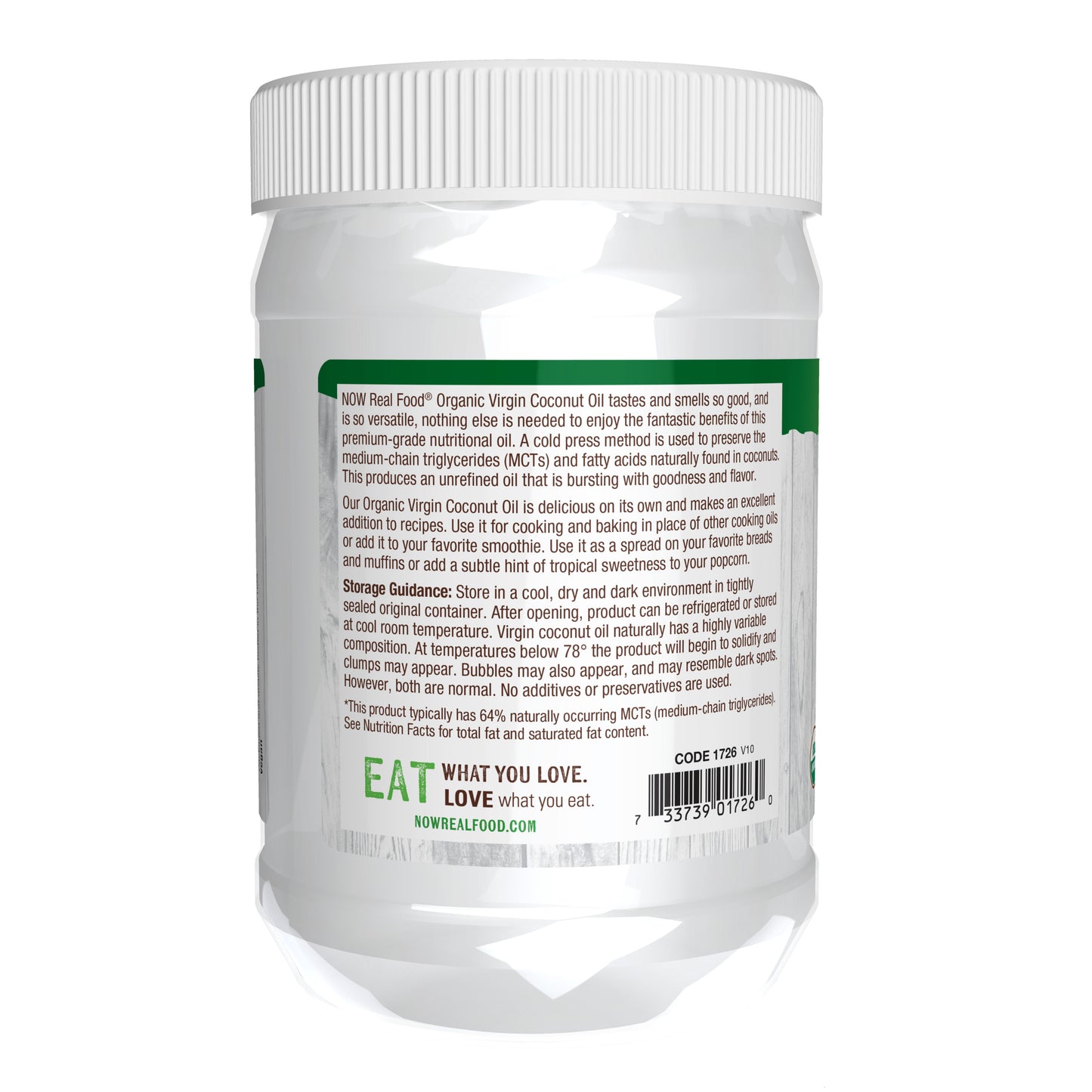NOW Real Food Organic Virgin Coconut Oil jar, 20 fl oz