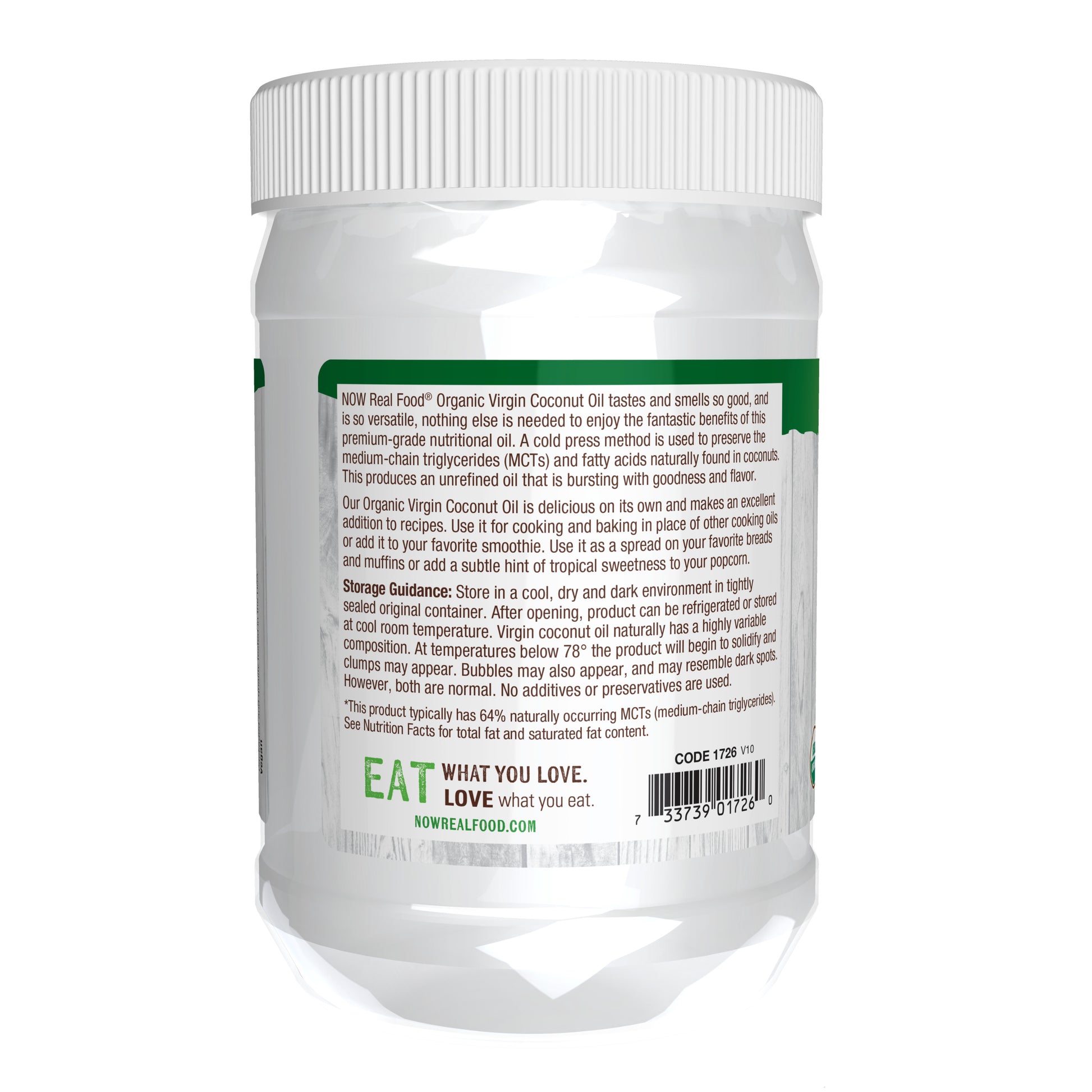 NOW Real Food Organic Virgin Coconut Oil jar, 20 fl oz